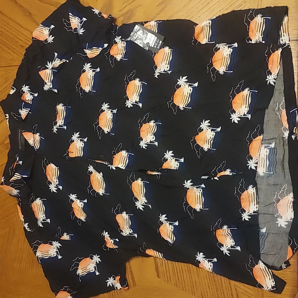 Black 3XL Men's No Boundaries Hawaiian Button up shirt